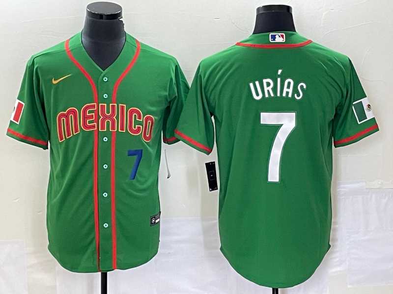 Men%27s Mexico Baseball #7 Julio Urias Number 2023 Green World Classic Stitched Jersey4